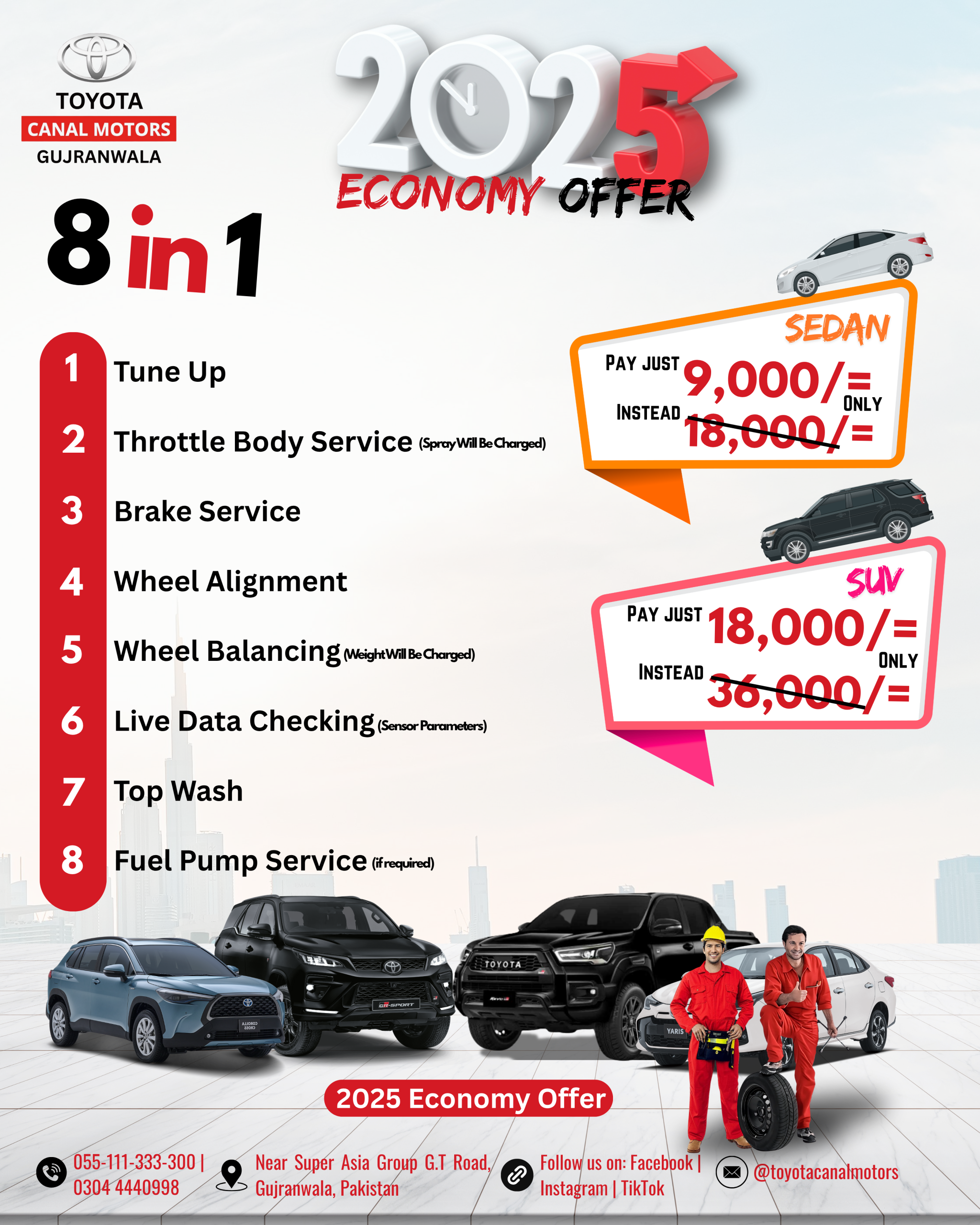 2025 Toyota Economy Offer – 8-in-1 Service Package – Toyota Canal Motors Gujranwala